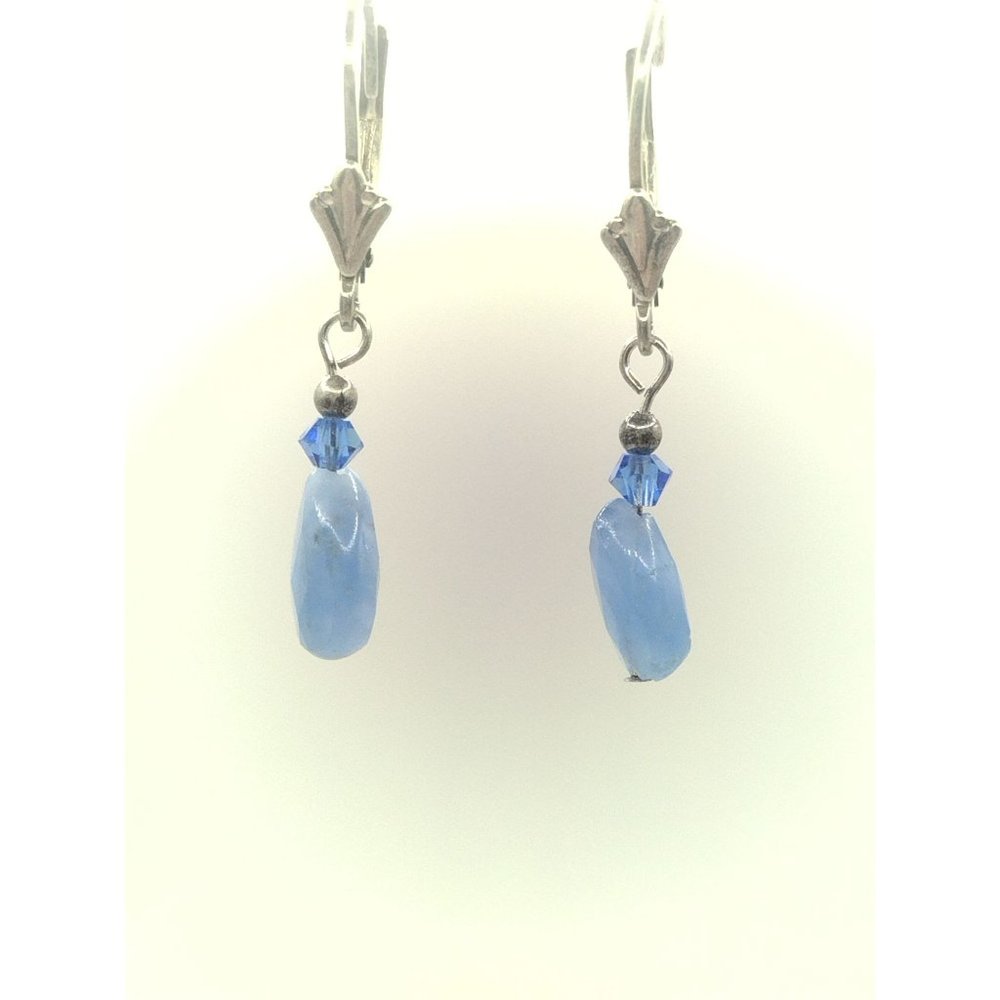 Sterling Silver 925 Blue Chalcedony Lever Back Dangle Earrings